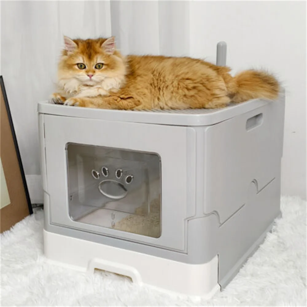 

Large Cat Litter Box Kitty Sandbox Cat Litter Box Enclosed Splashproof Cat Tray Toilet Cleaning Basin Supplies Pet Toilet Tray
