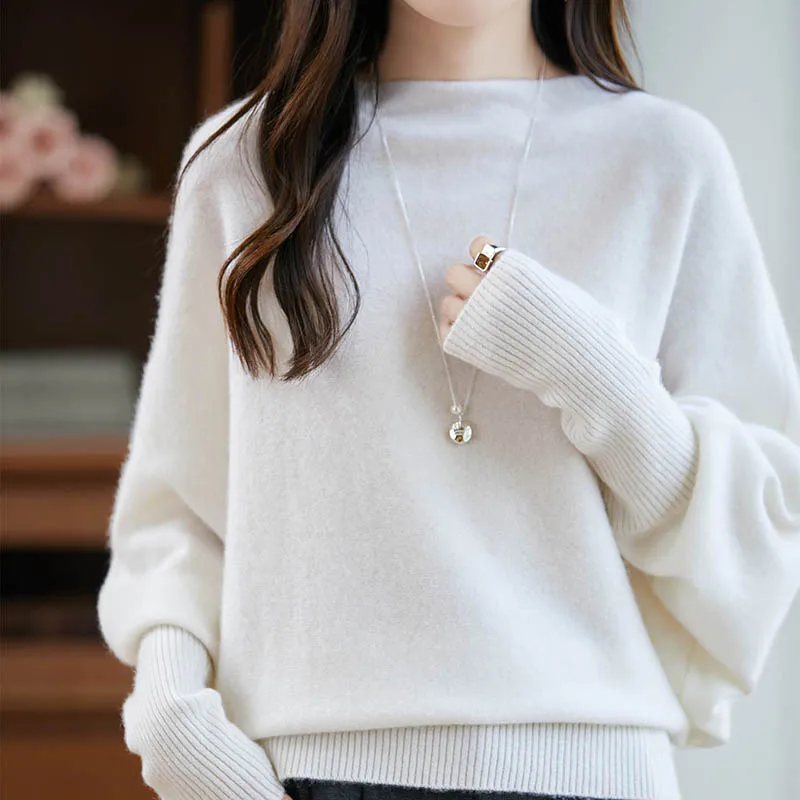 Yoyoselect 100% Merino Wool Women's Shawl Lantern Sleeve Pullover Chic Autumn Winter New Cashmere Tops Soft Warm Clothings