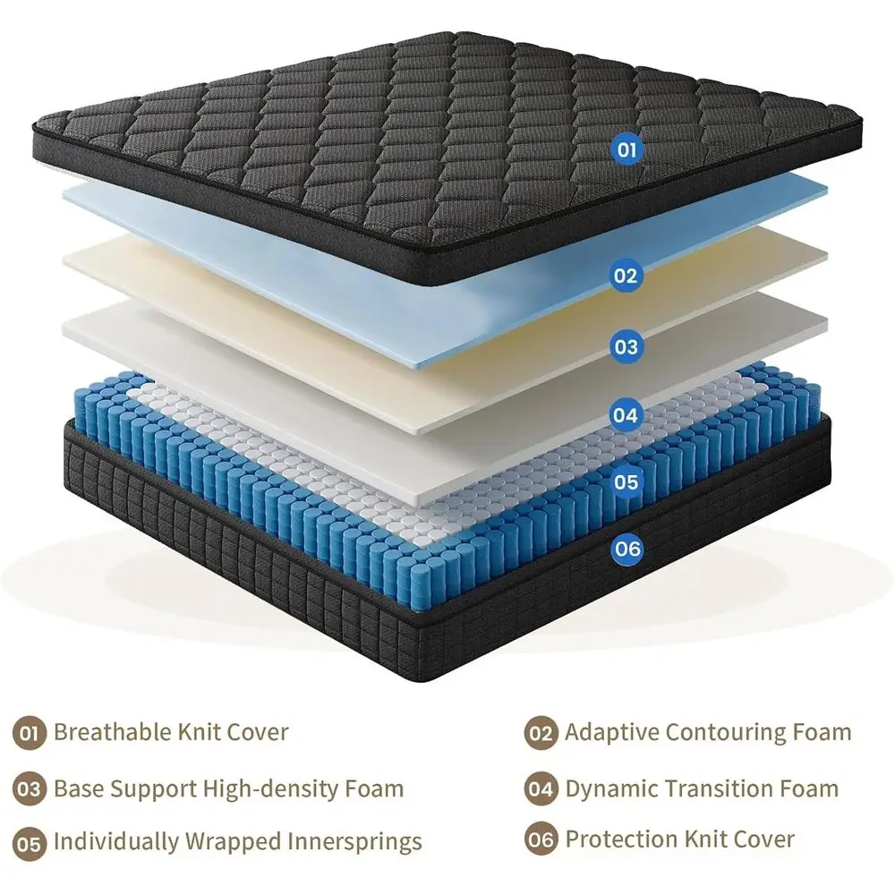 12 Inch Queen Mattr, Medium irm Hybrid Queen Mattres, Memory oam Mattrin a Box with Individually Wrapped ket Springs, Reinorced