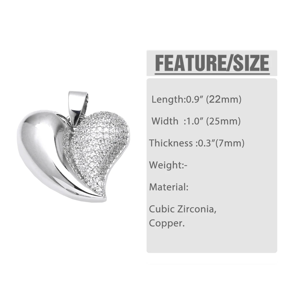 OCESRIO Fashion White Crystal Silver Color Heart Pendant for Necklaces Copper Gold Plated Jewelry Making Supplies pdtb658