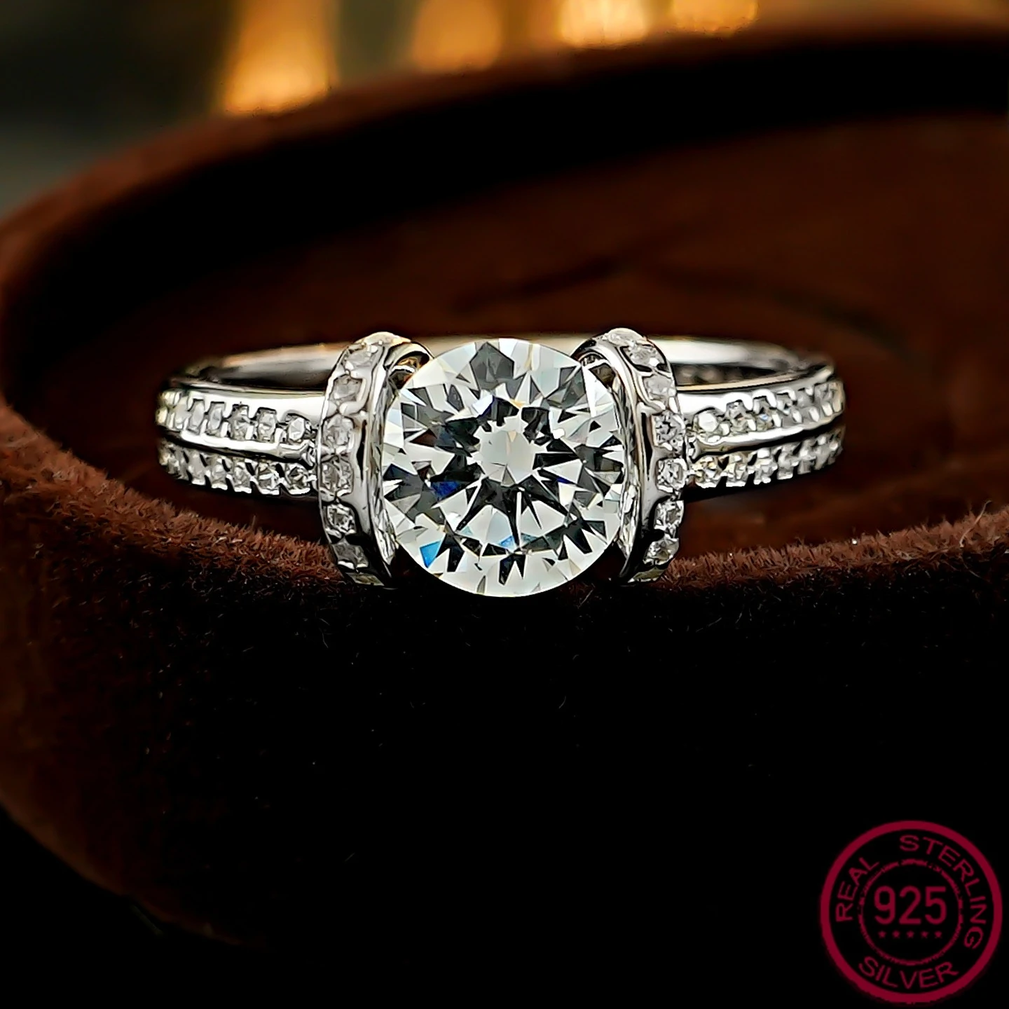 

New Ballet Lift European Romantic Light Luxury Eight Star Eight Arrow Round Diamond Card Set S925 Silver Ring Wedding Jewelry