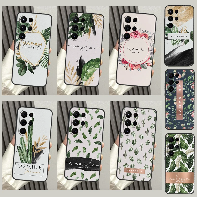 Personalised Initials Leaves Greenery Case For Samsung Galaxy S23 S22 Ultra S20 S21 FE S9 S10 Note 10 Plus Note 20 Ultra Cover