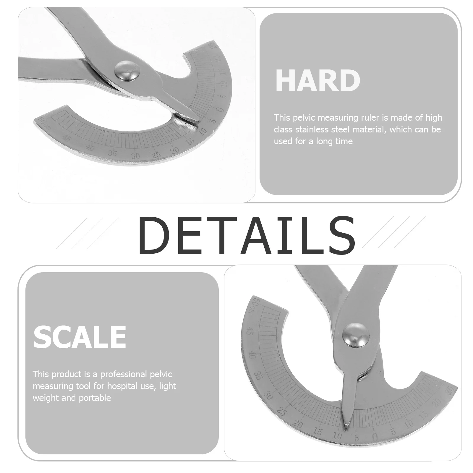 

1pc Stainless Steel Pelvic Gauge Internal Diameter Check Ruler Silver Surgical Pelvic Measuring Instrument Hospital Supply