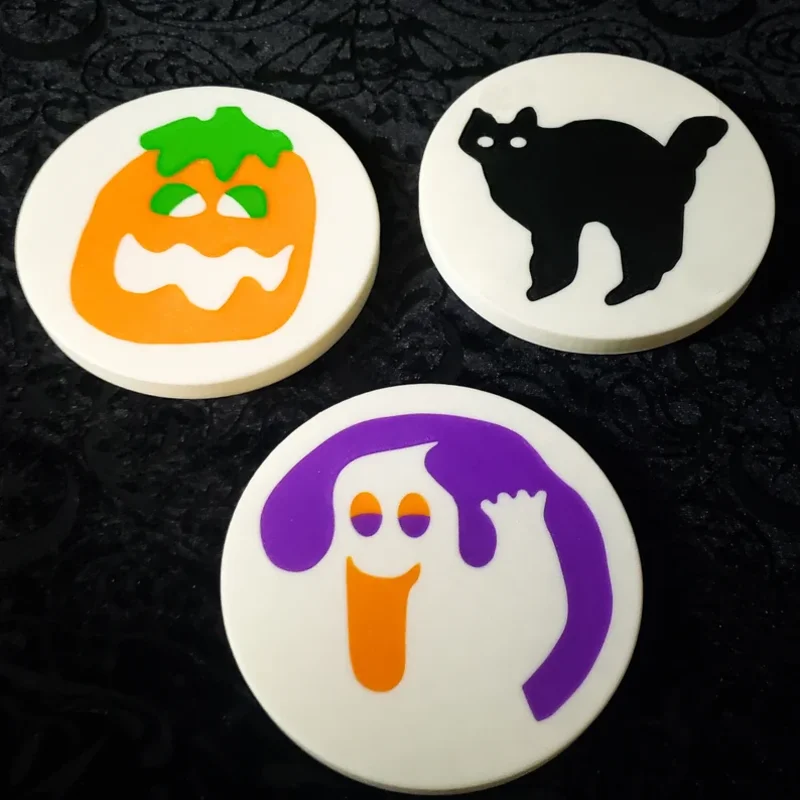 3-pack Spooky Pumpkin Sugar Cookie Coasters Gifts for Friends Heat Insulation Non-slip Gothic Home Decor Halloween Decoration