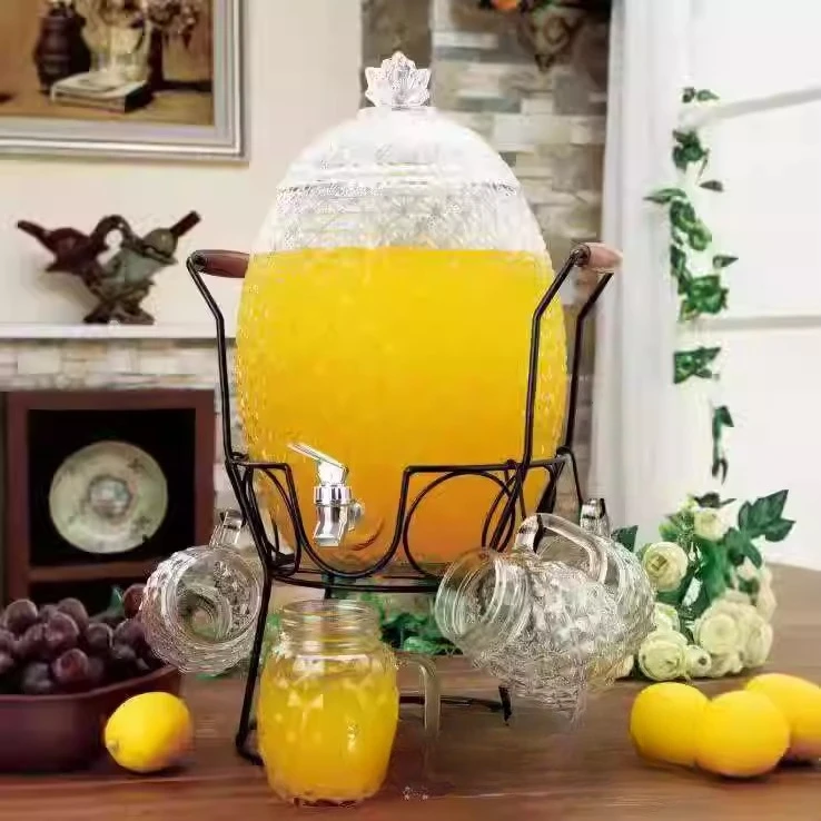 Cross-Border Glass Beverage Dispenser Drinking Water Container Juice Jar 2.5 Gallon Pineapple Water Dispenser Party Portable