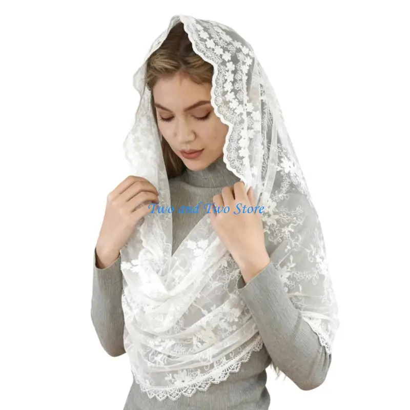 

HX6F Lace Flower Church Head Veil Bridal Headpiece Mass Veil For Weddings Parties