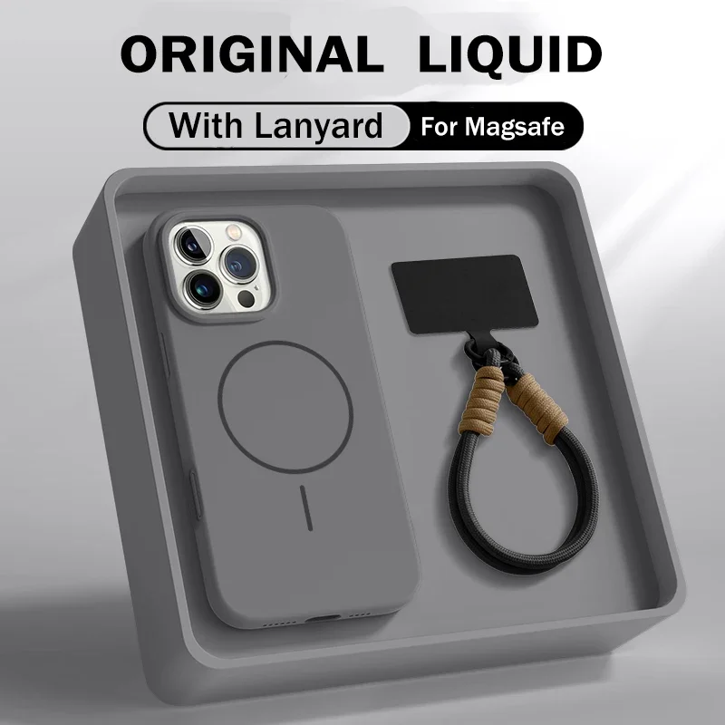 Offizielles Flüssigsilikon-Halsband-Handyhülle für iPhone 17 16E 16 14 15 Plus 12 13 11 18 Pro Max Magsafe Magnetische Weiche Hülle – Detail 6