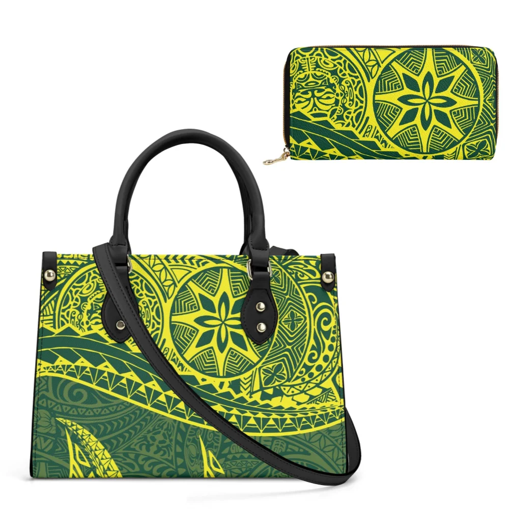 

Printed Leather Handbag Set, Spring And Summer Samoan Tribal Custom Design, Polynesian Handbag, Retro Hawaiian Printed Bag