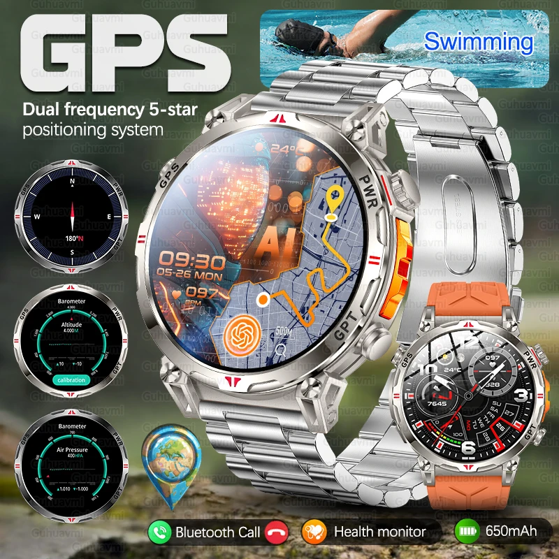 

2025 New Military GPS Smart Watch 3ATM Waterproof 650mAh Battery BT Call Heart Rate Blood Pressure Sports tracker Smartwatch Men
