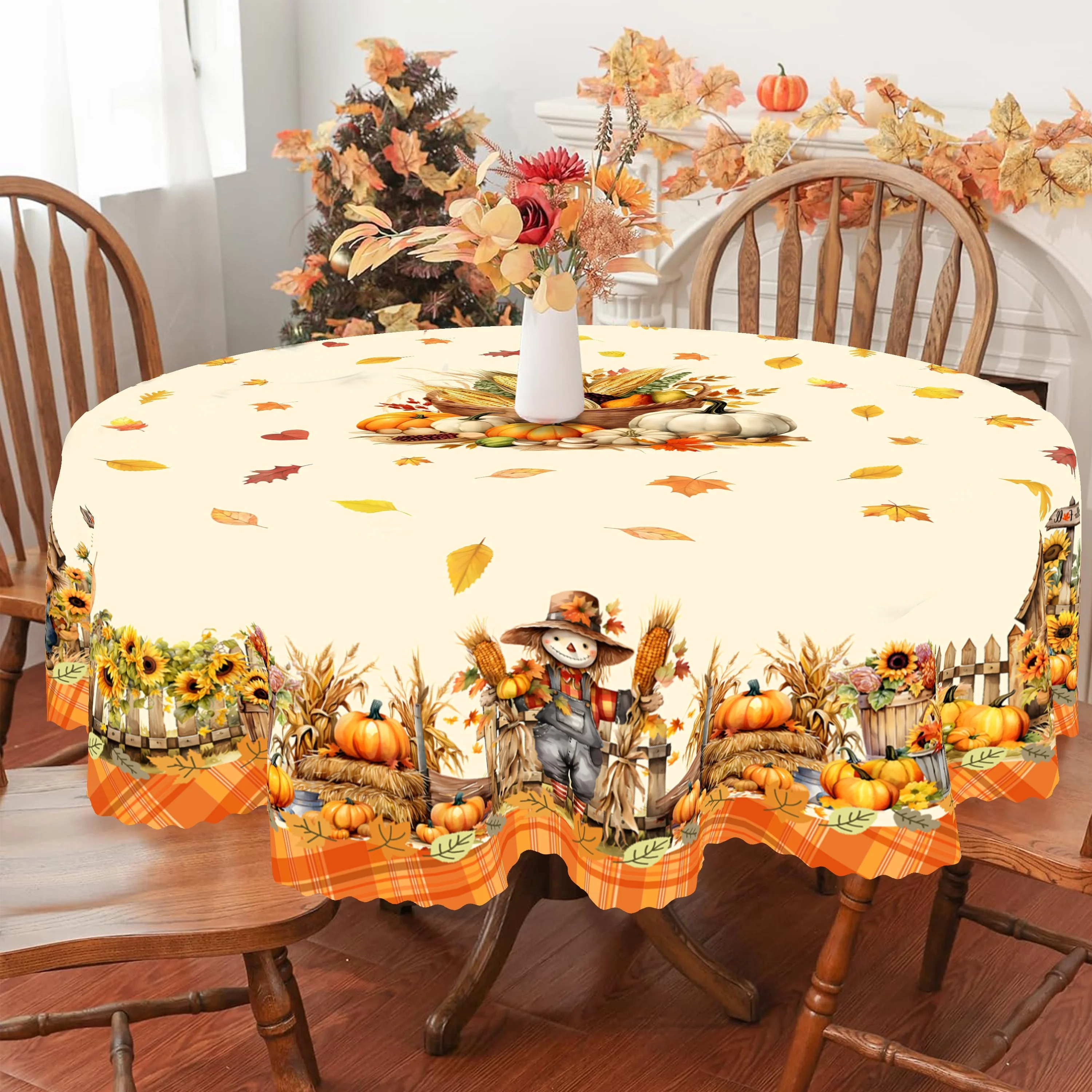 1 piece of autumn tablecloth, corn straw man pumpkin sunflower tablecloth, maple leaf wheat tableclothZYC