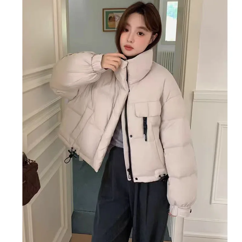 Automne 2025 femmes solide fermeture éclair lâche coton manteau col montant veste décontracté hiver épaissir chaud coton rembourré veste femme