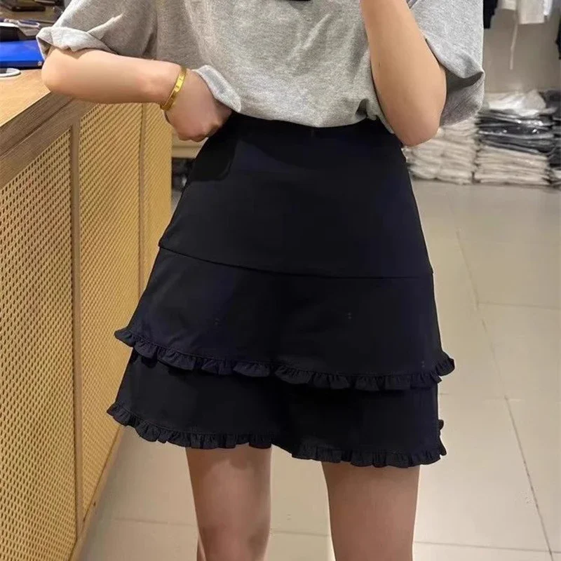 MEXZT Streetwear Mini Skirt Women Fashion Ruffles Patchwork Suit Skirts Summer Gyaru Korean High Waist Slim Design A Line Faldas