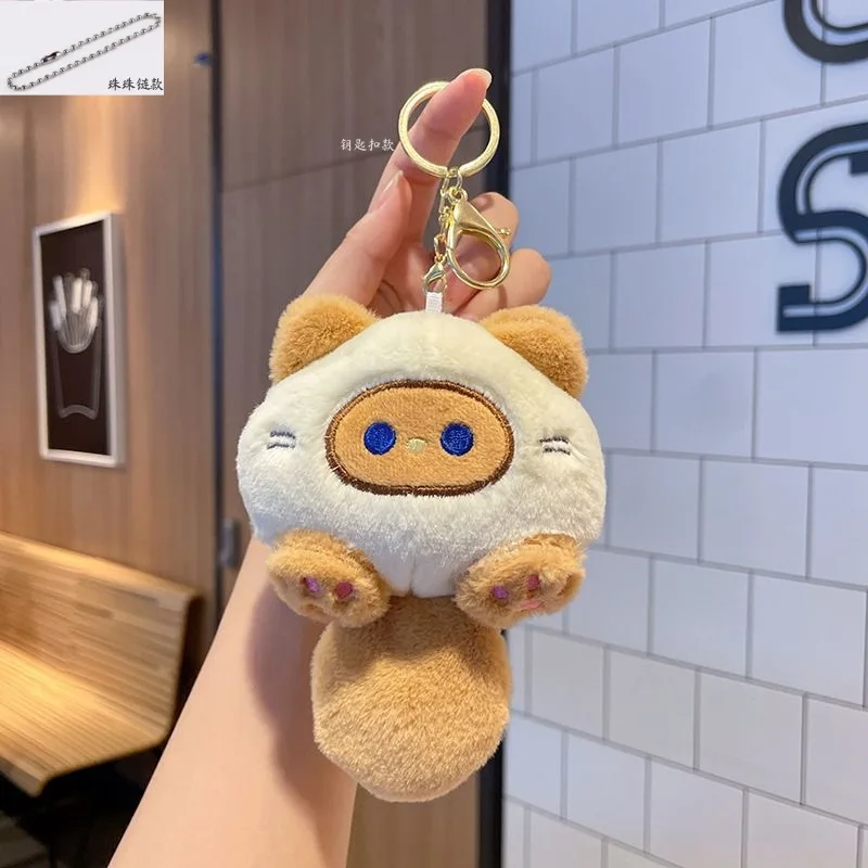 Adorável brinquedo de chaveiro de pelúcia de gato, pingente de chaveiro para bolsa mochila bagagem coleira de animal de estimação, presente de boneca bonito para estudantes meninas mulheres