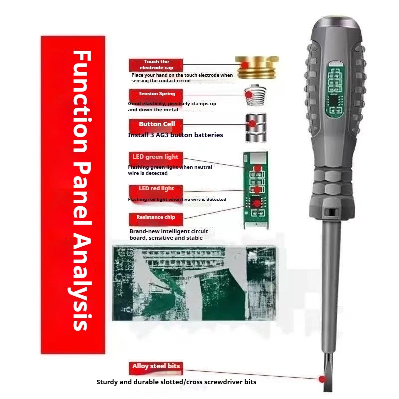 Screwdriver AC Non-contact Induction Test Pen Voltage Tester 70-600V Red and Green Induction Light