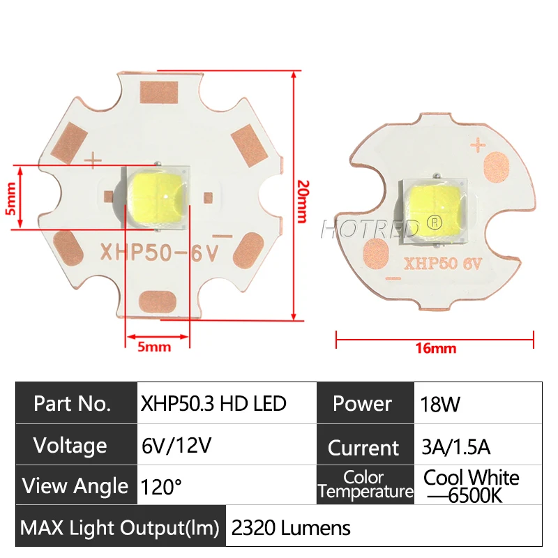 Original XHP50.3 Generation HD 6V 12V 18W 20W LED Chip Diode Cold White Chip 2320Lumens SMD5050 Powerful Bead Bulb On Copper PCB