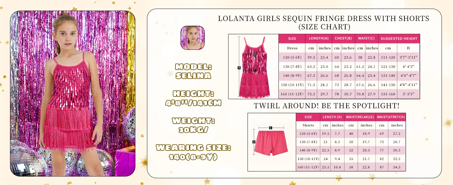 LOlanta 2 Stücke Mädchen Pailletten Latin Dance Kleid Quaste Salsa Dancewear Pailletten Fransen Kleid Leistung Outfits – Detail 3