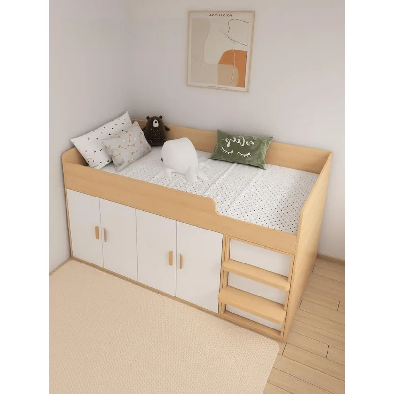 Small apartment high box bed plus clothes bed, simple multi-functional bed, integrated bed under the cabinet, storage bed can be