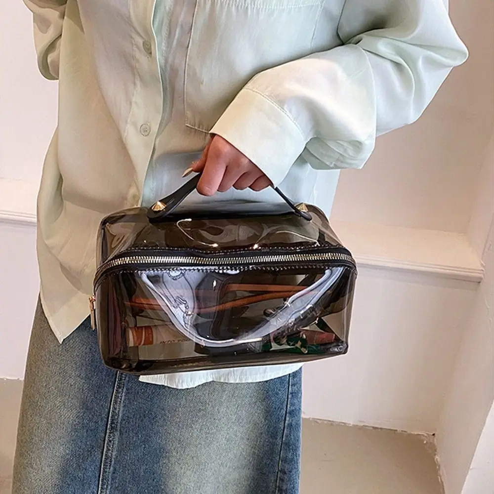 

Прозрачная косметичка большой емкости в форме подушки, застежка-молния, портативная косметичка, водонепроницаемая, удобная ручная кладь