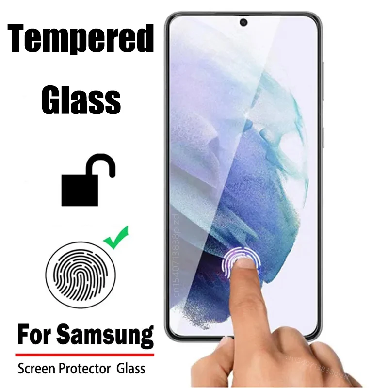 2PCS HD Tempered Glass For Samsung Galaxy S24 S23 Screen Protector S22 21 Plus FE Note 20 Film Fingerprint Unlock S24Ultra 5G