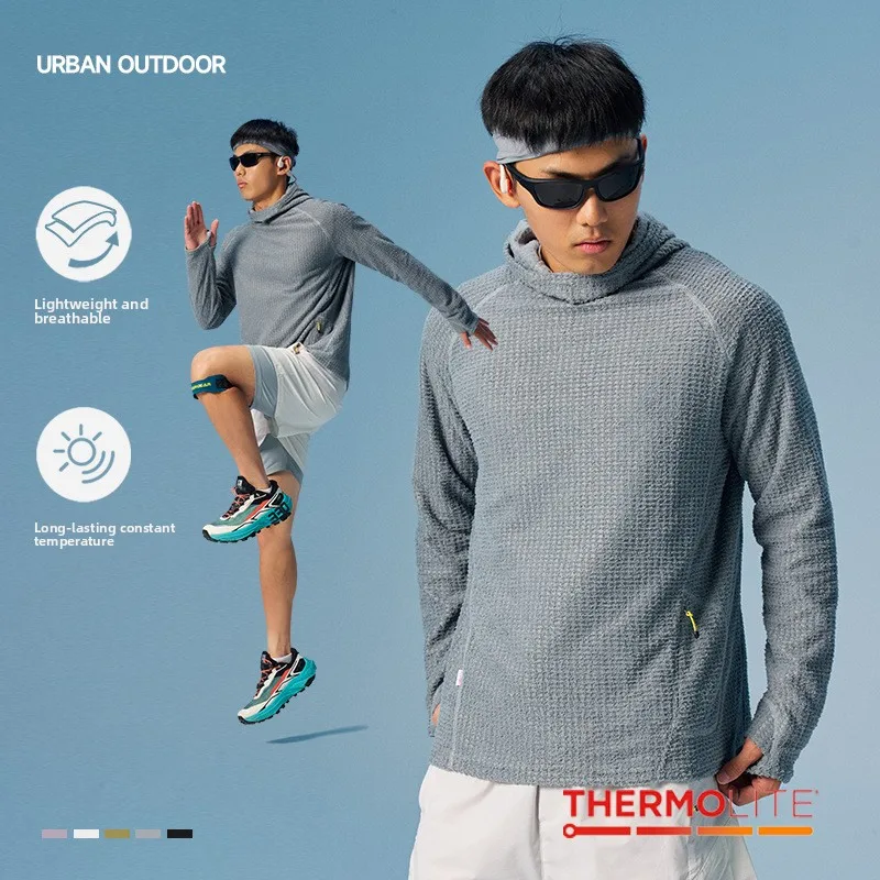 Thermolite Lightweight Constant Temperature Warmth Fleece Hooded Sweatshirt with Air Fleece Pullover Cycling Running Sport Hat