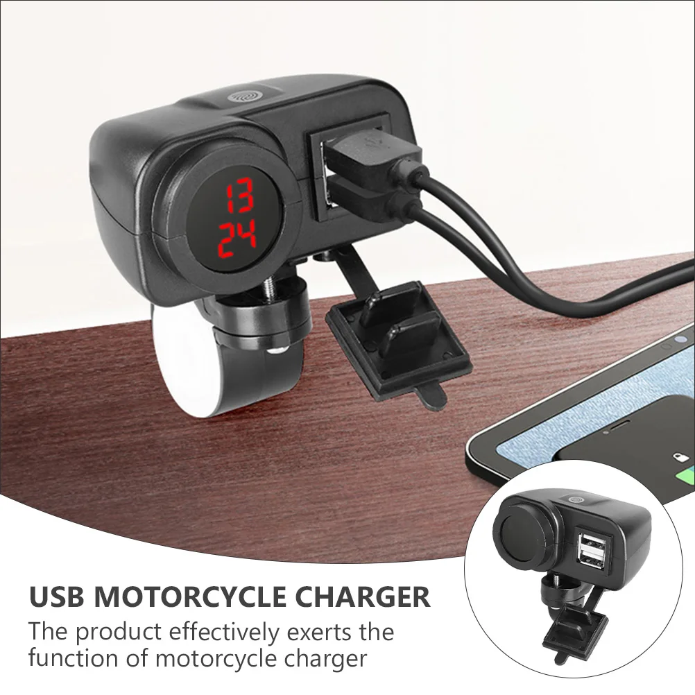 

1pc Motorcycle Phone 12V 24V Dual Usb Waterproof Portable Time Display For Motorbike Phone Accessories