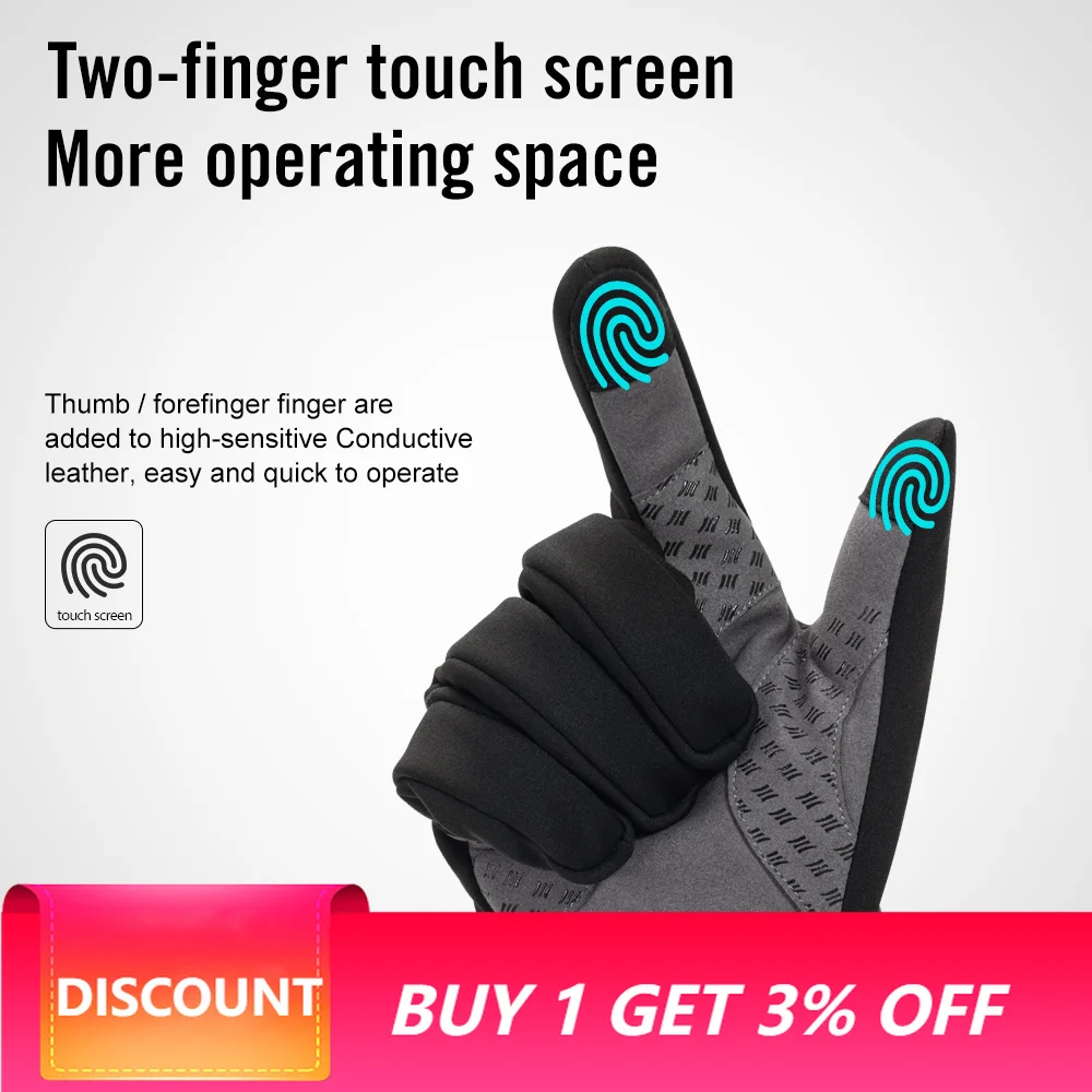 Santic Men Winter Warm Gloves Windproof Touch Screen Bike Gloves Non-slip Silicone Palm Outdoor Running Thermal Gloves K3P151