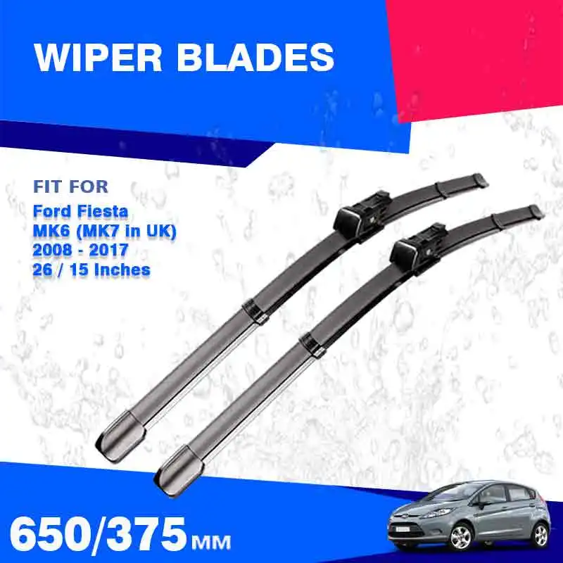 For Ford Fiesta MK6 2008 - 2016 Car Front Wiper Blades Soft Rubber Windscreen Wipers Windshield 26