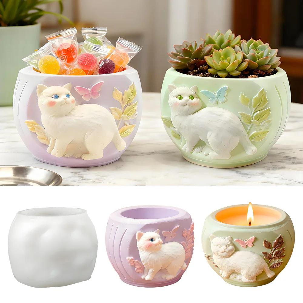 

Cat Flower Pot Silicone Mold Diy Cartoon Creative Succulent Small Potted Kitten Flower Pot Decoration Plaster Mold