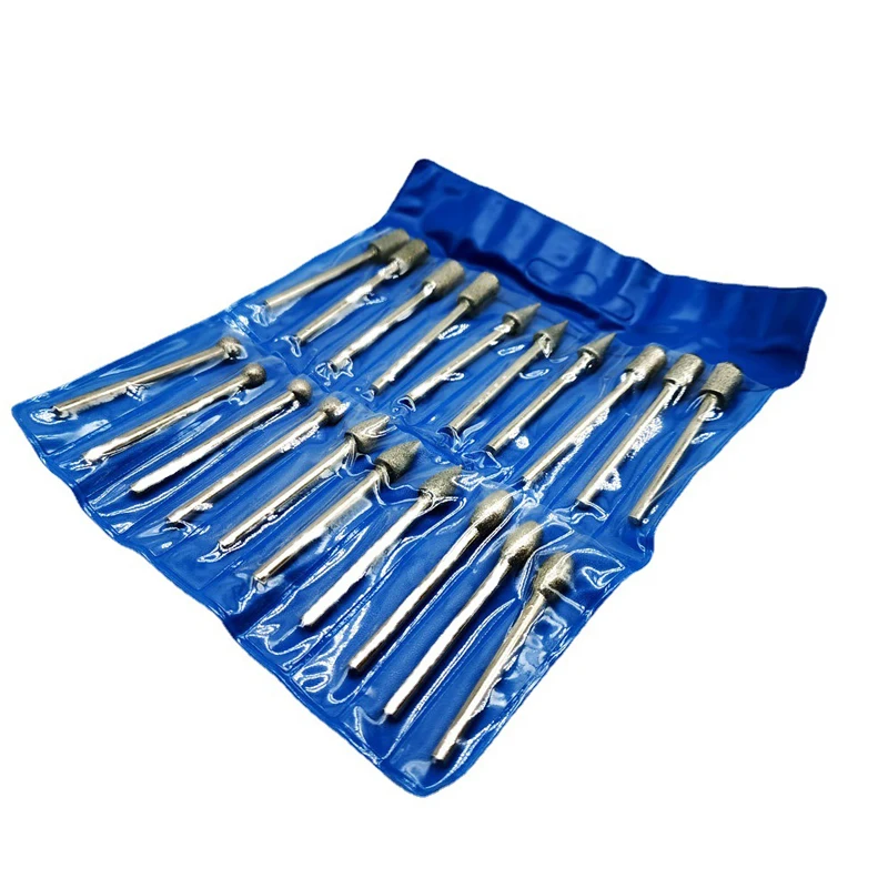 20pcs 3mm Round Shank Diamond Grinding Heads Rotary Drill Bit Tools Kits Burrs Grinding Accessories  Tools Kit Abrasive Tool