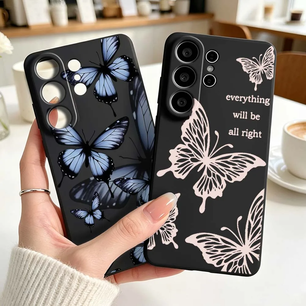 Art Butterfly Pattern For Samsung Galaxy S26 S25 S24 S23 S22 S21 S20 Pro Edge Ultra Plus FE 5G Black Cover Phone Case