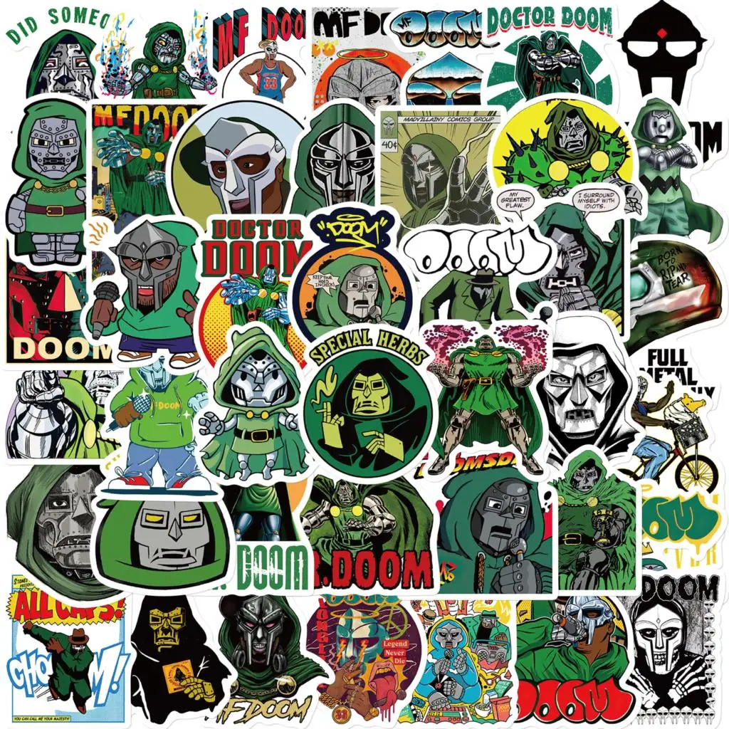 10/50PCS Hip Hop Rapper Mf Doom Stickers Singer Graffiti DIY Skateboard Phone Luggage Laptop Guitar Sticker Toys Wholesale