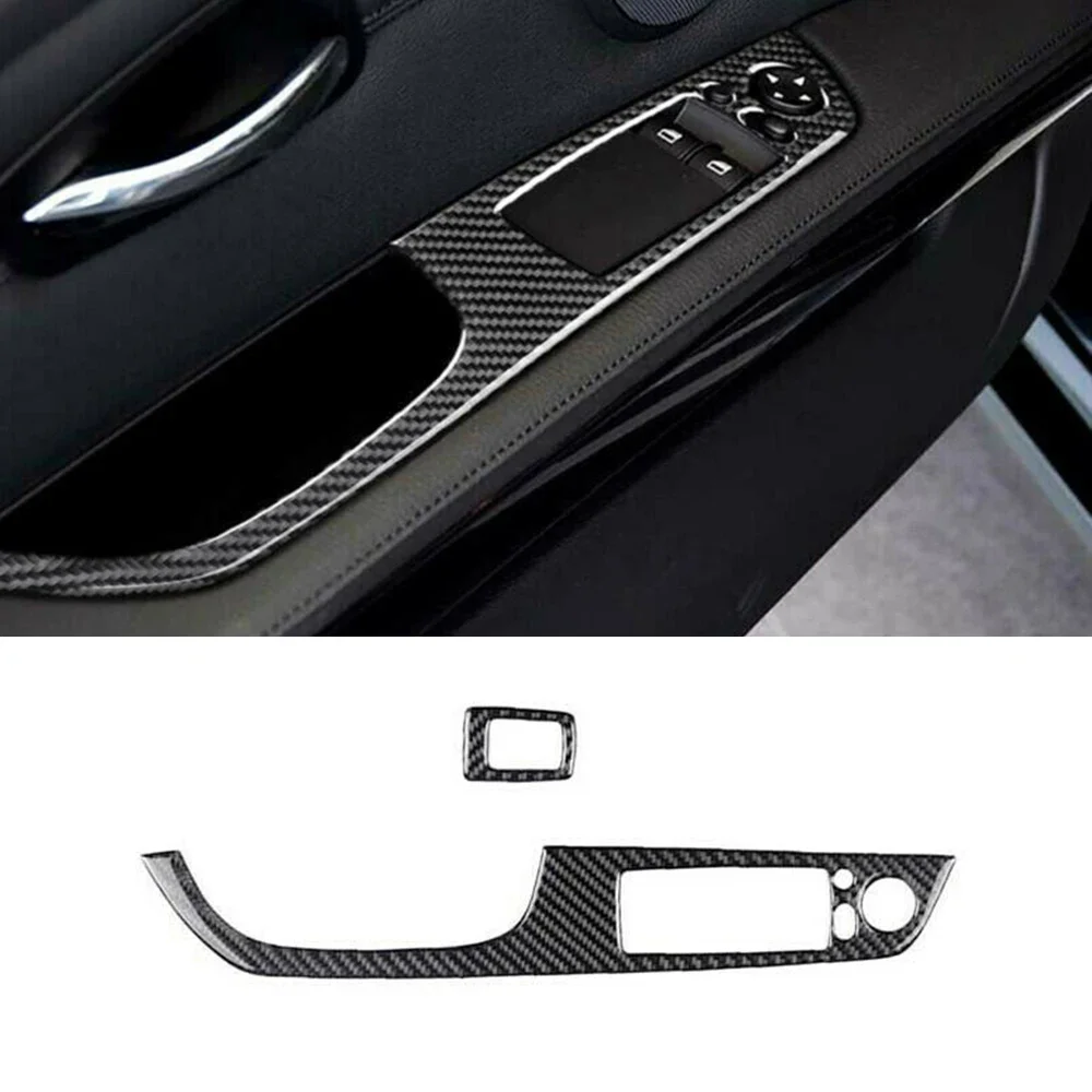 For BMW 3 Series E92 Coupe Car Window Switch Lift Panel Button Frame Cover Trim Carbon Fiber Stickers Accessoire Only LHD