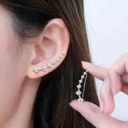 1 Pair Korean Big Dipper Earrings For Women Colored Minimalist Ear Loop Fashion 7 Crystals Leaf Rhinestone Star Ear Clip Jewelry