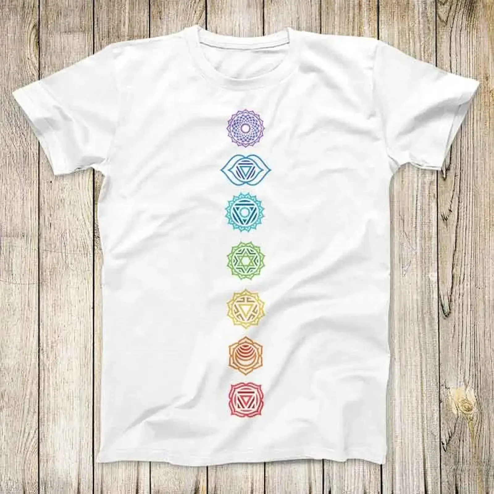 7 Chakra Spiritual Meditation Yoga T Shirt Zen Om Esoteric Goa Trippy Design Casual Top Perfect for Lovers vintage Washed