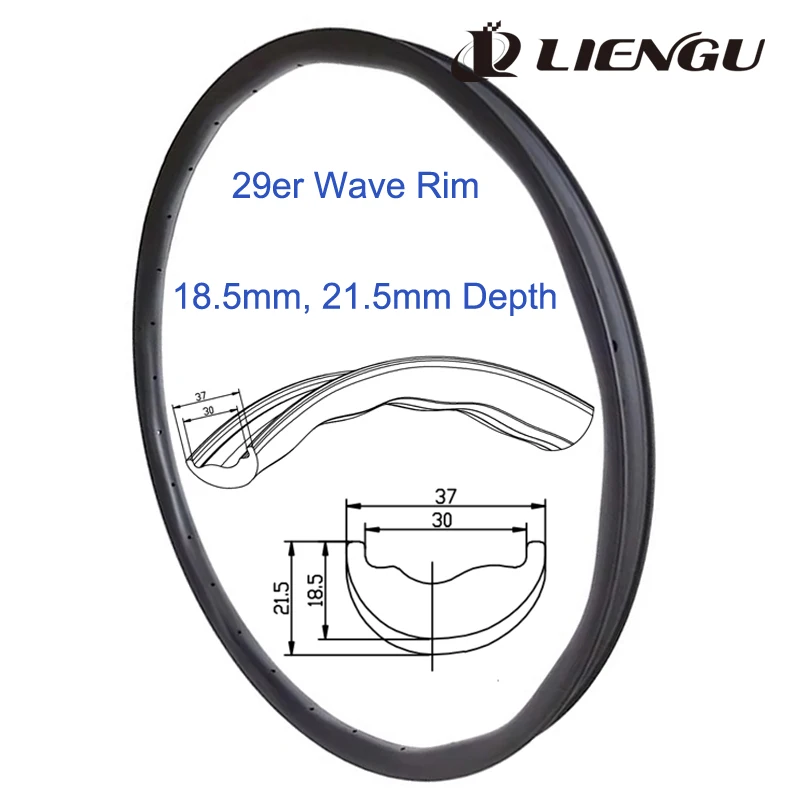 

LIENGU 29er MTB карбоновый волнистый обод асимметричный бескамерный обод шириной 37 мм для 29-дюймовой AM DH комплекта колес для горного велосипеда