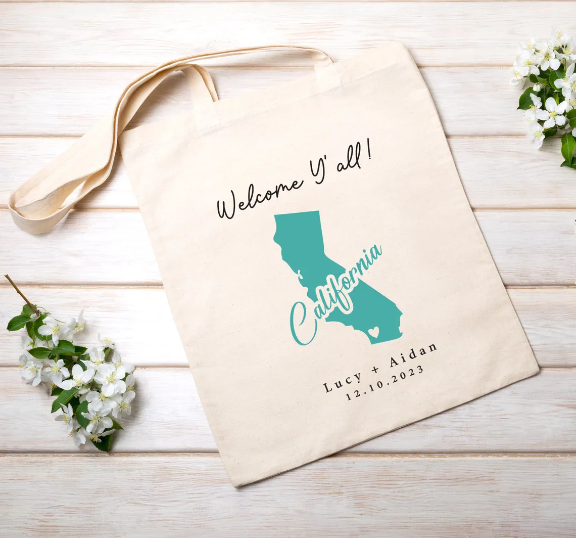 California Wedding Tote - Custom Wedding Tote Bag - California Wedding Favor - Palm Springs Tote Bag - San Diego Wedding