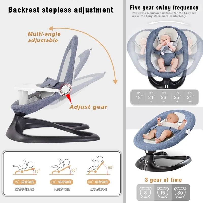 Electric Baby Bouncer & Rocker with Sun Shade Mosquito Net Portable Cradle Bed Baby Swing Bouncer Bluetooth Touch Screen Rocker