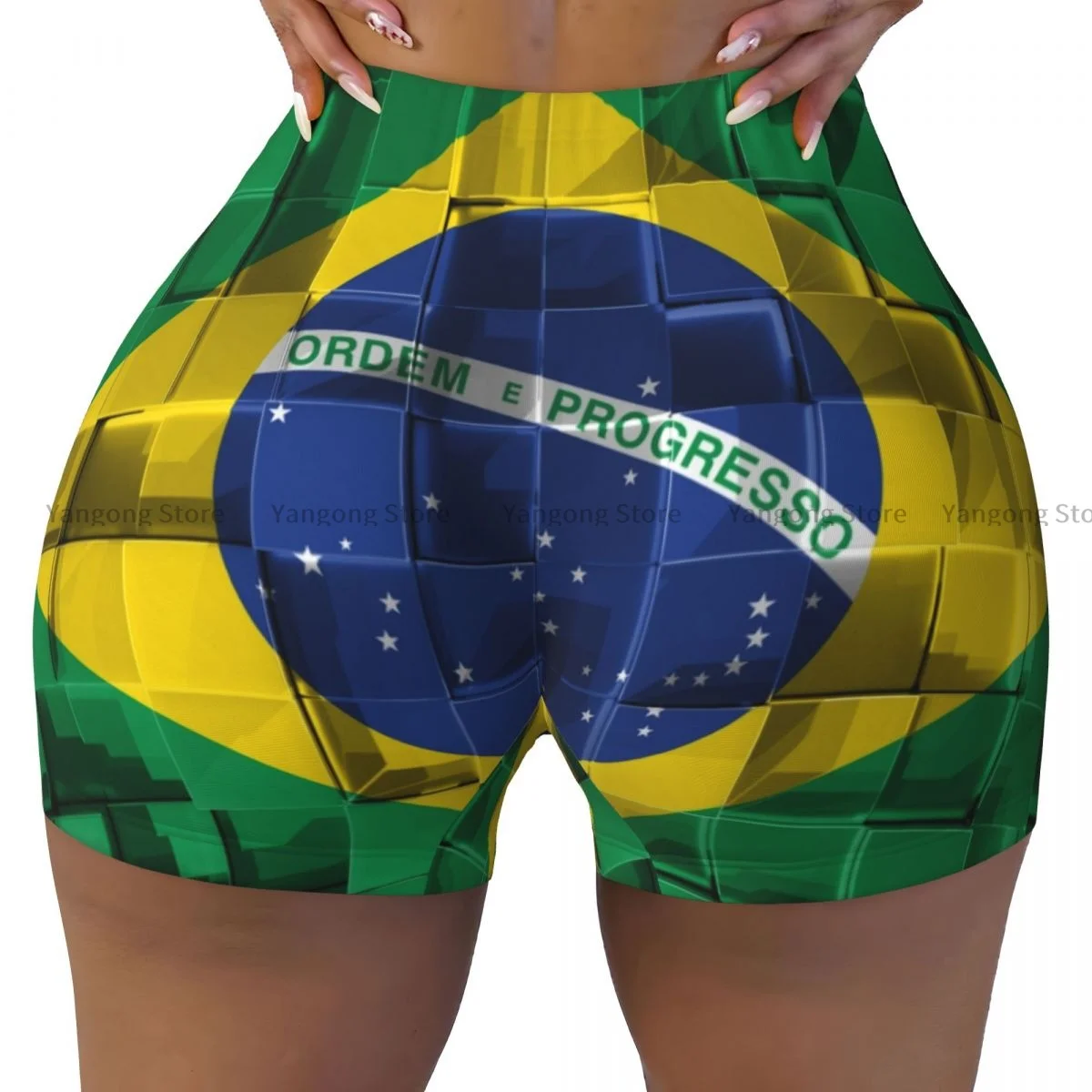 

Women's Yoga Shorts Brazil Flag Scrunch Booty Butt Lifting Comfort Fitness Gym