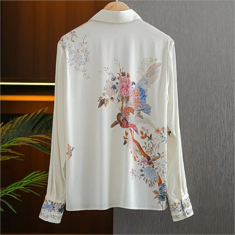 FANIECES Luxury Print Women Shirt Bow Tie Turn-down Collar Satin Blouse Elegant Ladies Top Office Workwear camisas y blusas