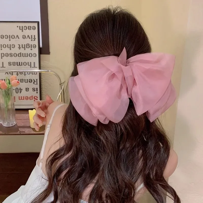 Fashion New Big Hair Bows Chiffon Solid Color Large Bowknot Hairpins Spring Clamp Clip Women Korea Headwear Accessories