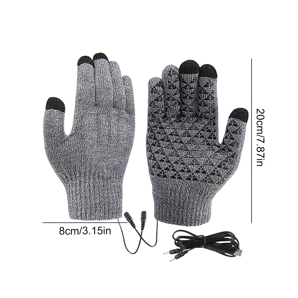 Winter USB Electric Heated Gloves Warm Thermal Full Finger Knitted Gloves Outdoor Snowboarding Skiing Sport Stocking(No Battery)