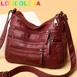 Bolsos de hombro de cuero suave de alta calidad para mujer, bolso cruzado clásico con bolsillos multicapa, bolsos de diseñador de lujo y monederos