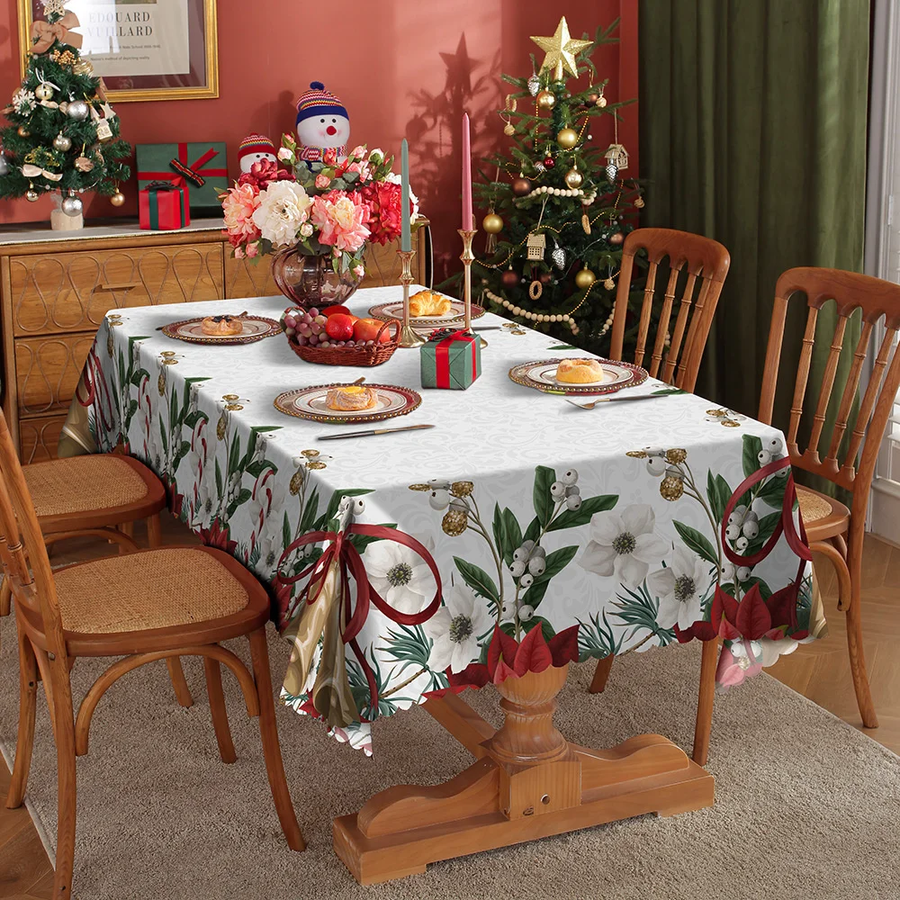 Christmas bow Table cloth Gold stars Elk table cloth Christmas party table cloth End table tablecloth New Year decorations