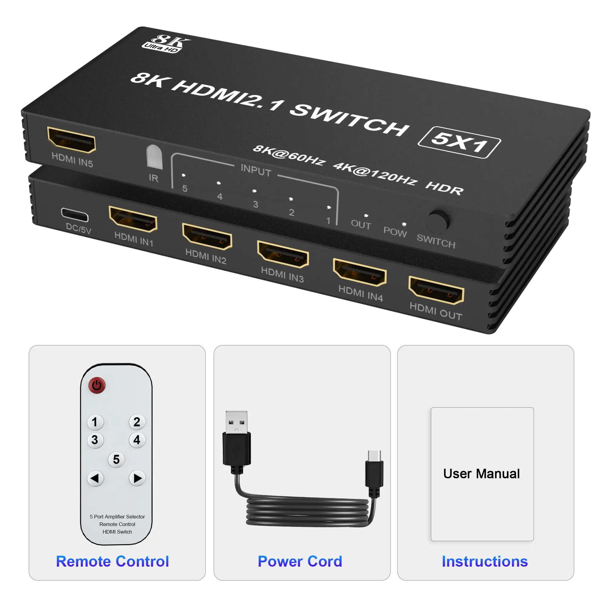 Imagem -06 - Hdmi Switch Splitter com Controle Remoto em Saída Hub para Várias Entradas Ps5 Xbox tv pc 4k 120hz 8k 2.1