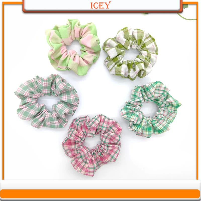 

1pc Green Hair Ties Plaid Scrunchie Intestinal Ring Headbands Fabric Headwear Hair Accessories