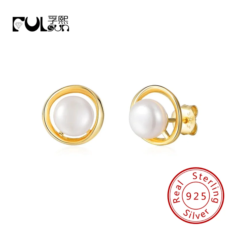 

Простые круглые серьги-гвоздики с жемчугом, ювелирные изделия из стерлингового серебра 925 пробы, позолоченные 14 карат, ювелирные изделия для женщин