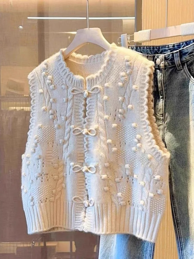 

New Chinese Sle Soft Cozy Knitted Vest Women's Spring Autumn New Sle Youthful Layering Versatile oulder Sweater