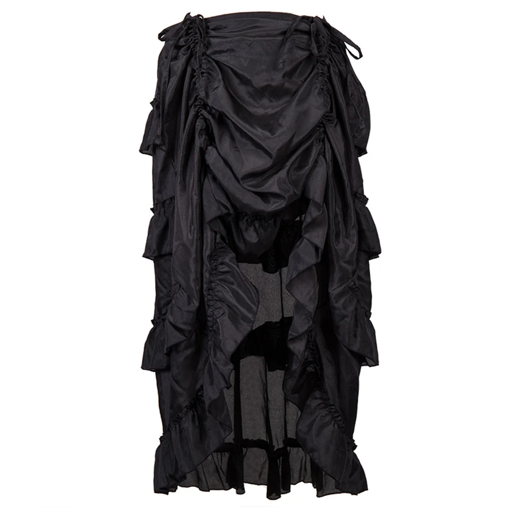 Brown Front Short Back Long Asymmetrical Steampunk Vintage Skirt Victorian Ruffles Skirts For Women y2k Medieval Gothic Clothes