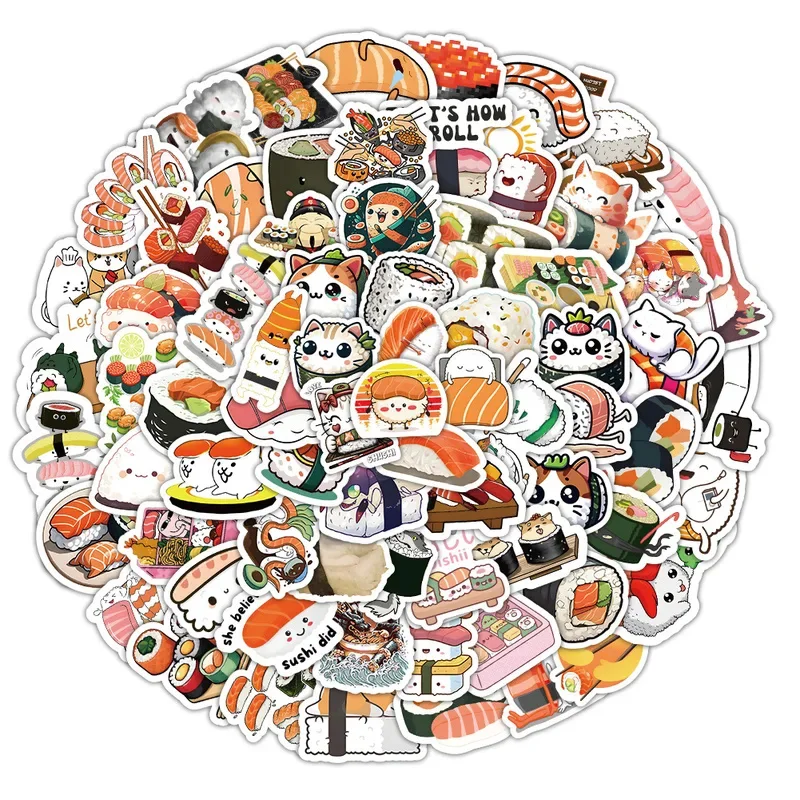 10/30/50/100PCS Sushi Rice Ball Cartoon Motorcycle Stickers Japanese Style Food Sticker Cute Graffiti Decals Luggage Laptop