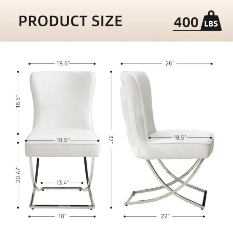 Luxury Velvet Dining Chairs, Tufted Upholstered Armless Accent Chairs with Silver Metal X-Legs, Modern Glam Dining Room Chair S